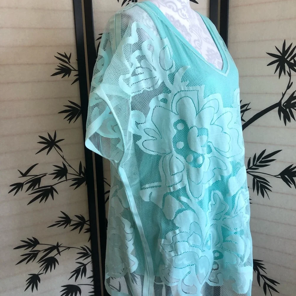 Oversized Merona Tank Top and Short Sleeve Swimsuit Coverup Teal Blue Size L EUC - Picture 2 of 11